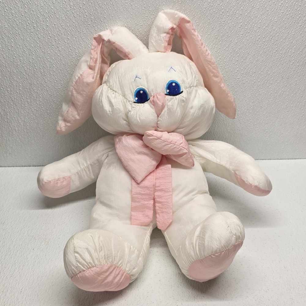 Commonwealth Hot Puffs Bunny Rabbit Plush White Pink Stuffed Animal Vintage 1991